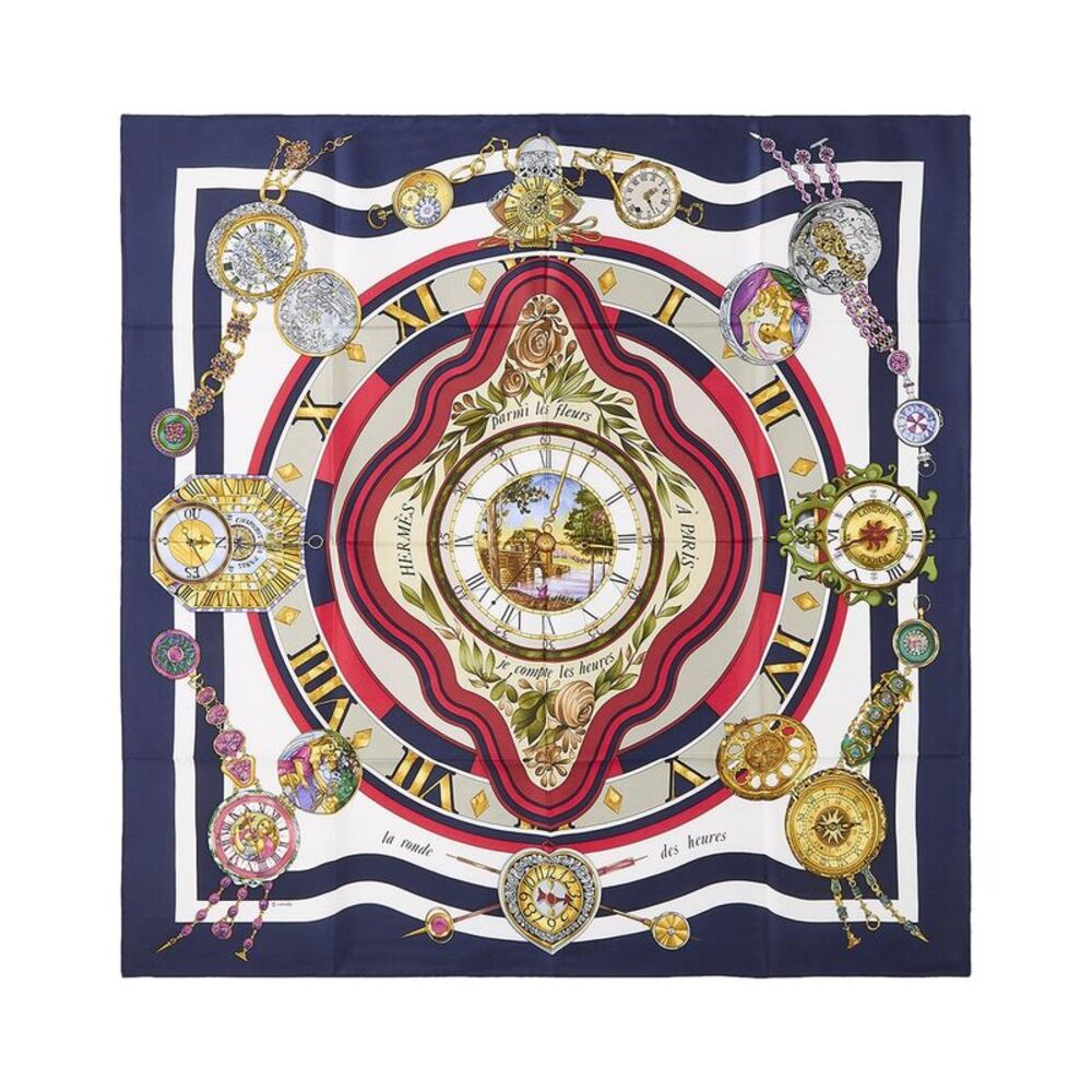 Hermès Parmi Les Fleurs Je Compte Les Heures Loïc Dubigeon Silk Scarf (Authentic